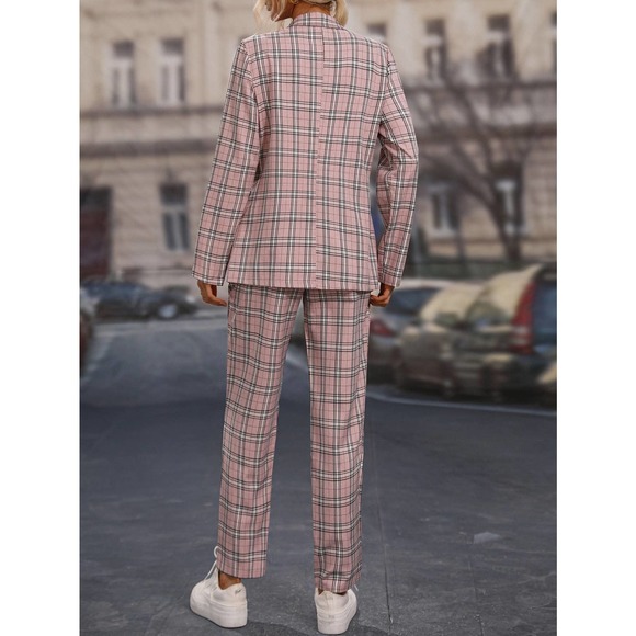 2 piece set pantsuit Plaid Double Breasted Blazer & dress Pants gray - Picture 6 of 8